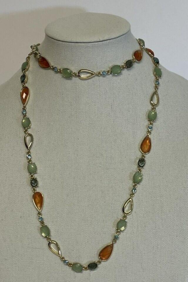 Anne Klein 42″ Long Necklace Gold Tone with Multiple Color Stones