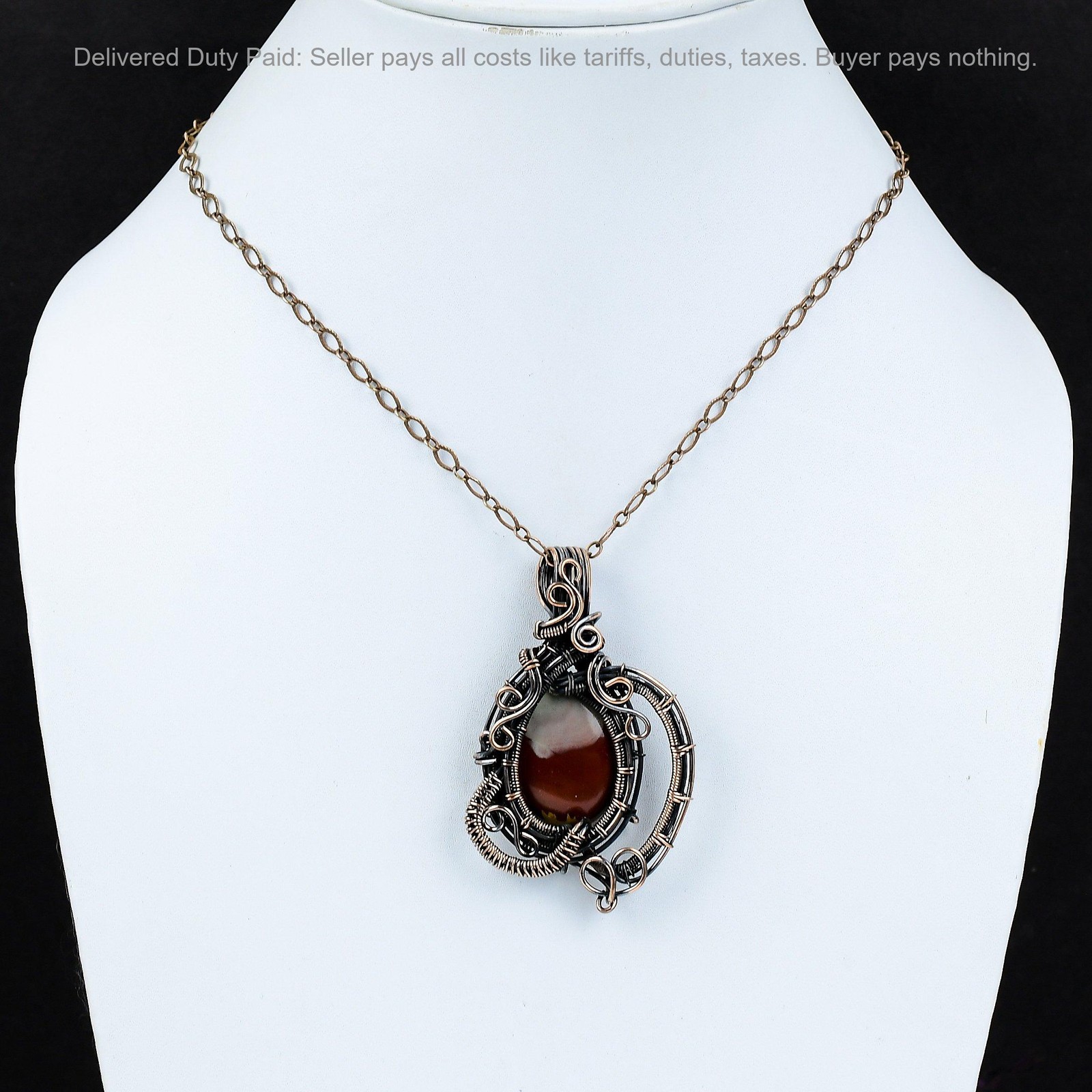 Oval Noreena Jasper Gemstone Birthday Wire Wrapped Sister Pendant Jewelry Copper
