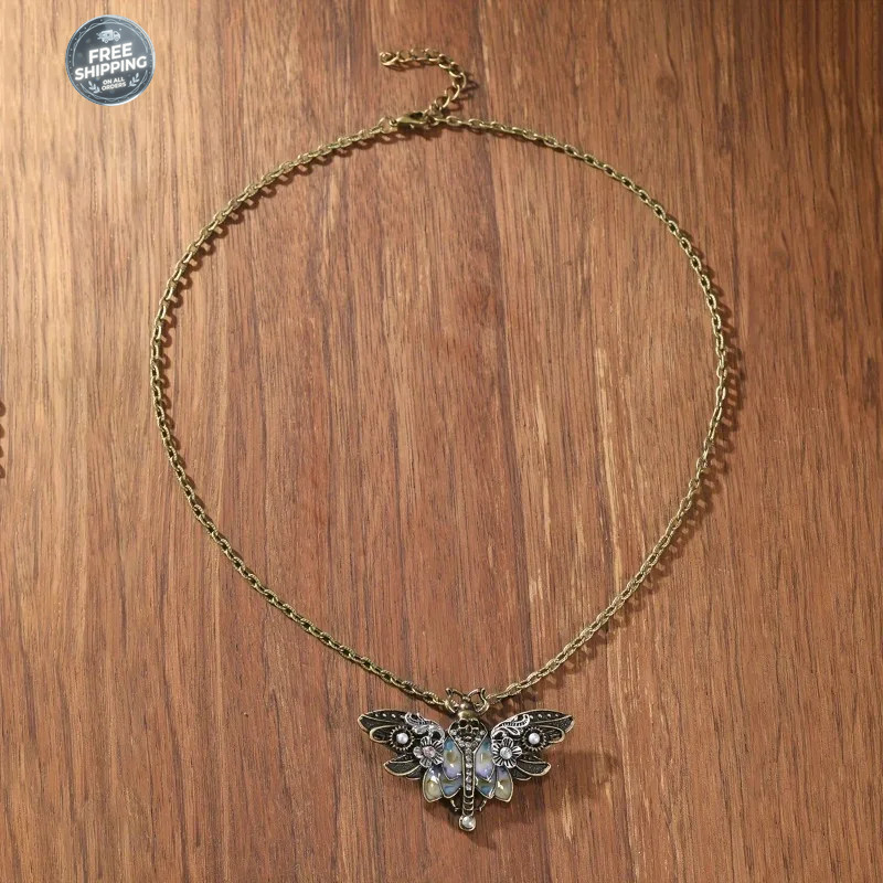 Vintage Boho Moth Skull Pendant Necklace for Women Daily Wear All Seasons Gift