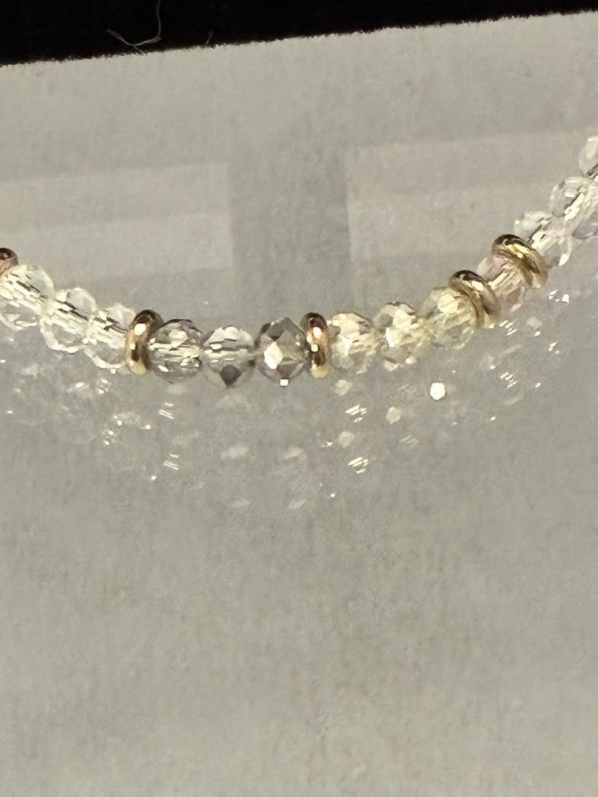 LOFT Long Beaded Necklace Gold Tone Faceted Clear Smoke Glass Crystal 34″ Opera