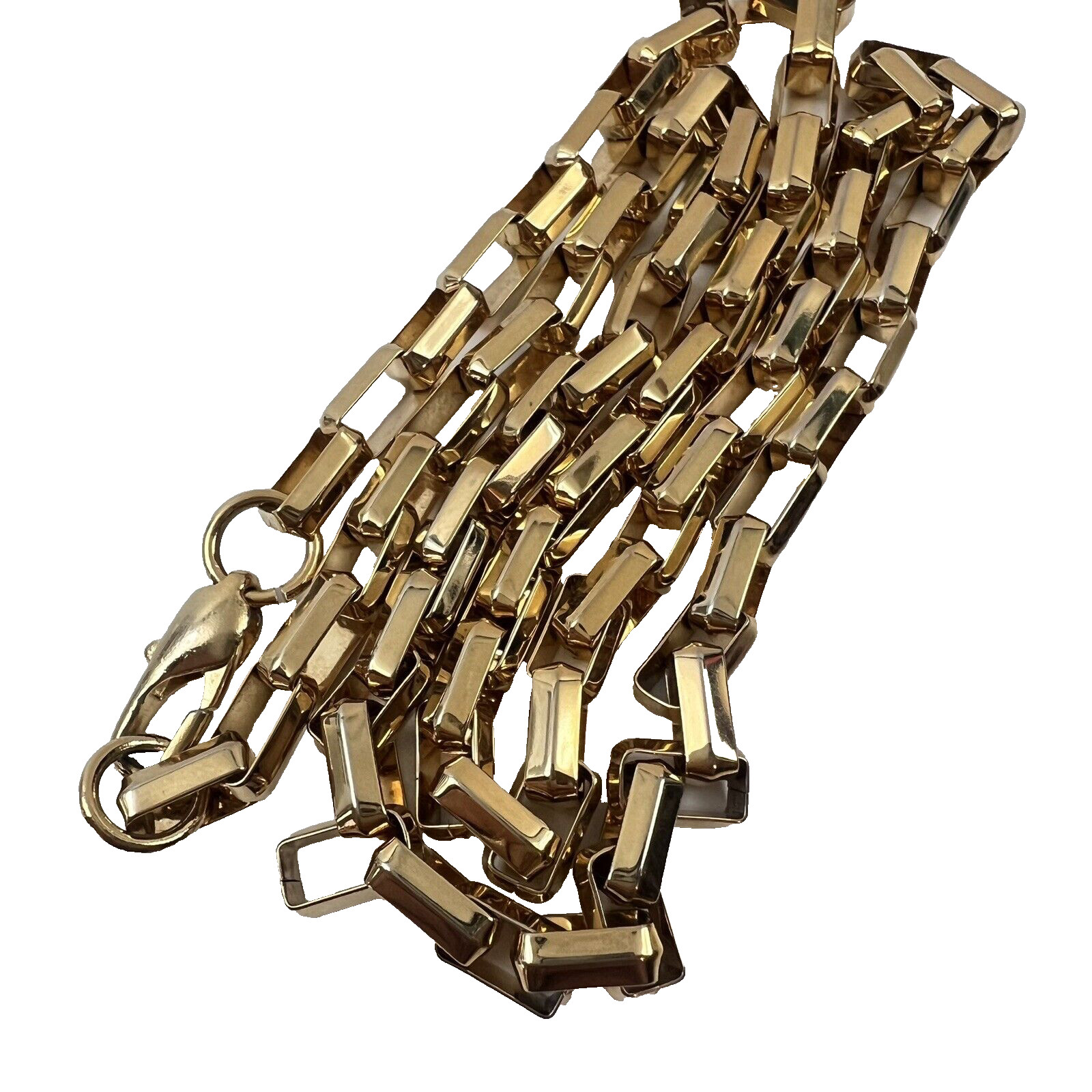 Gold Tone Paperclip Rectangle Link Chain Necklace 28″ Shiny Smooth EUC Nice!
