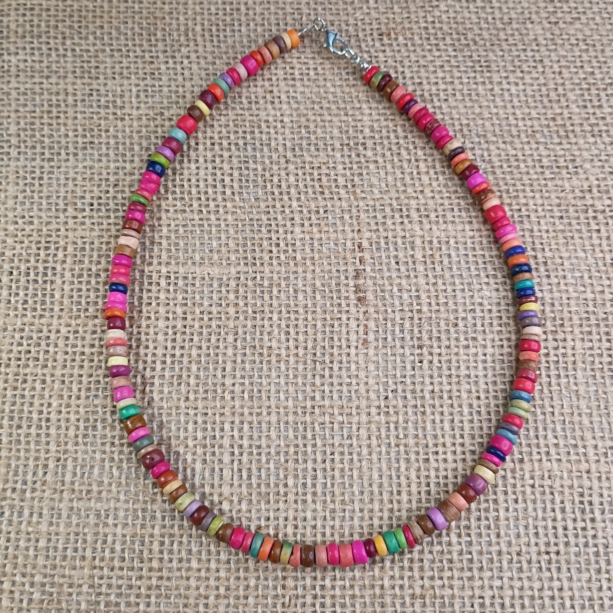 Handmade Thin Wooden Beaded Choker Necklace Coconut Shell Wood Unisex 18″ Inches