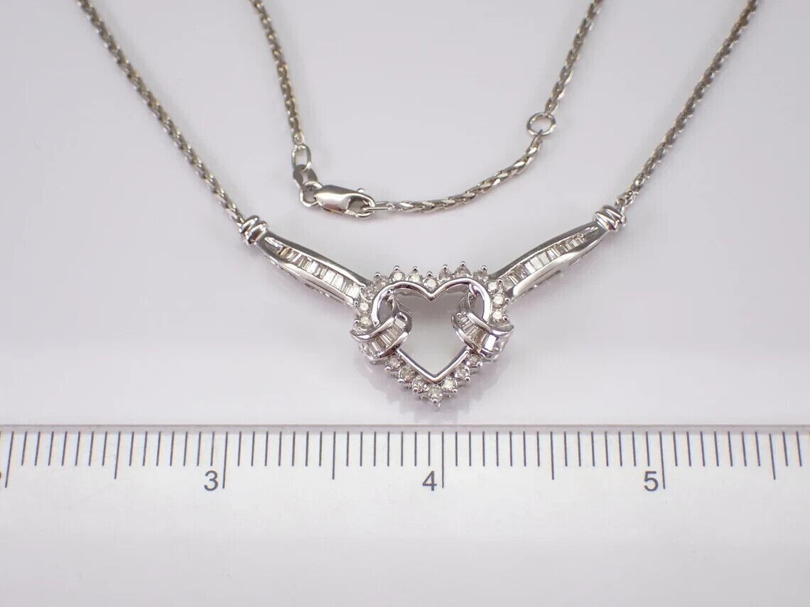 14k White Gold Plated 2 Ct Round Cut Simulated Diamond Heart Shape Pendant Chain