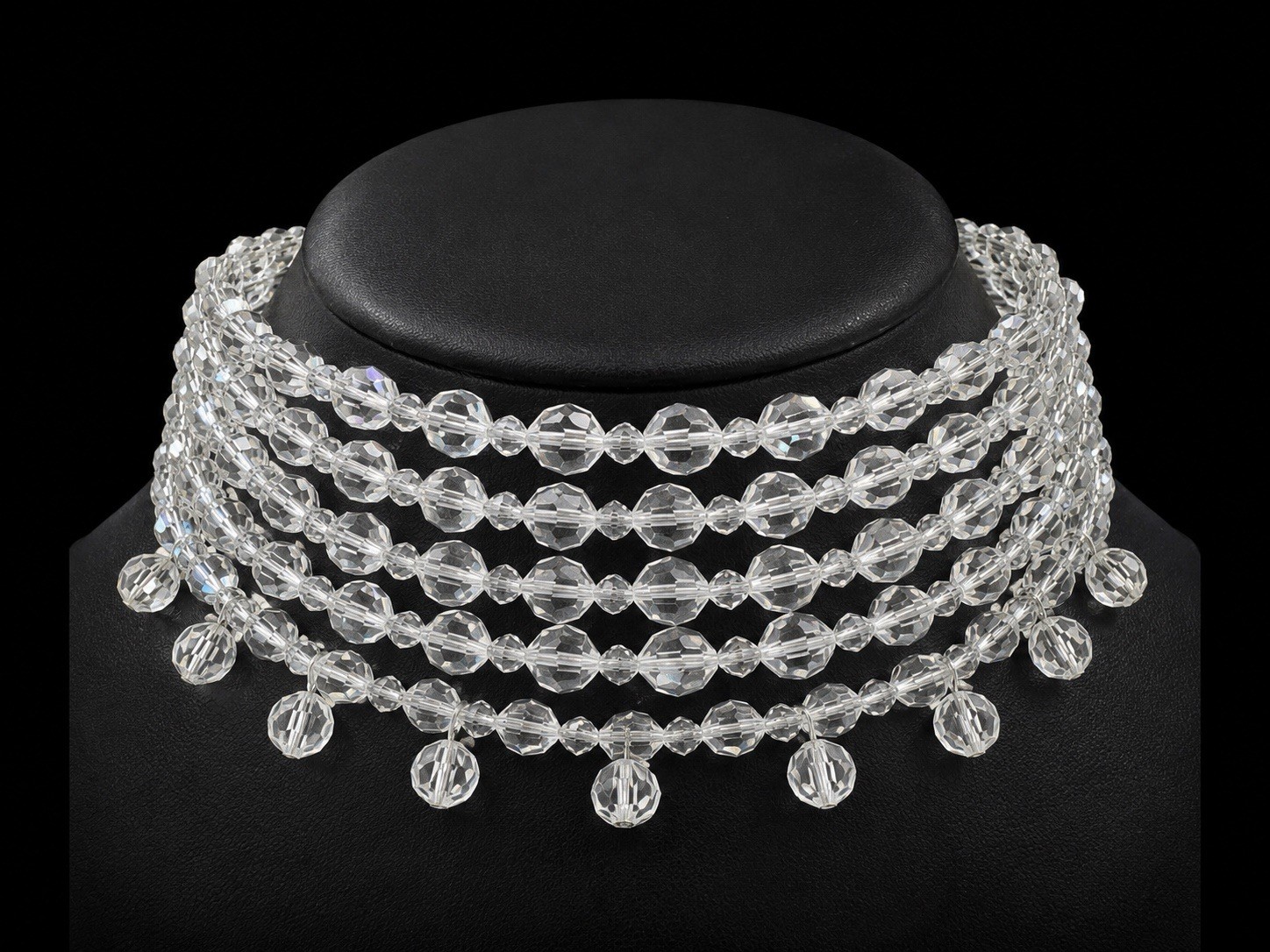 Clear Crystal Beaded Choker Collar Necklace Statement Bridal Pageant Eveningwear