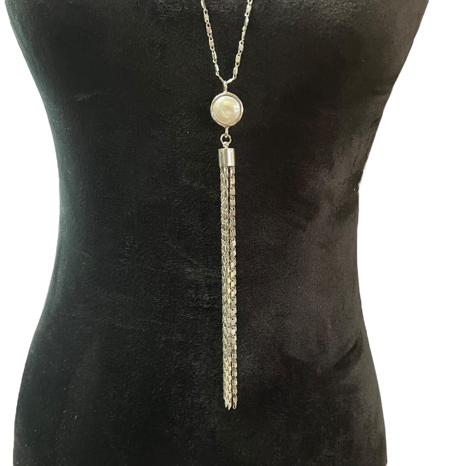 VERONESE Layered Necklace Silver Tone Baroque Pearl Pendant Tassel Chain Women