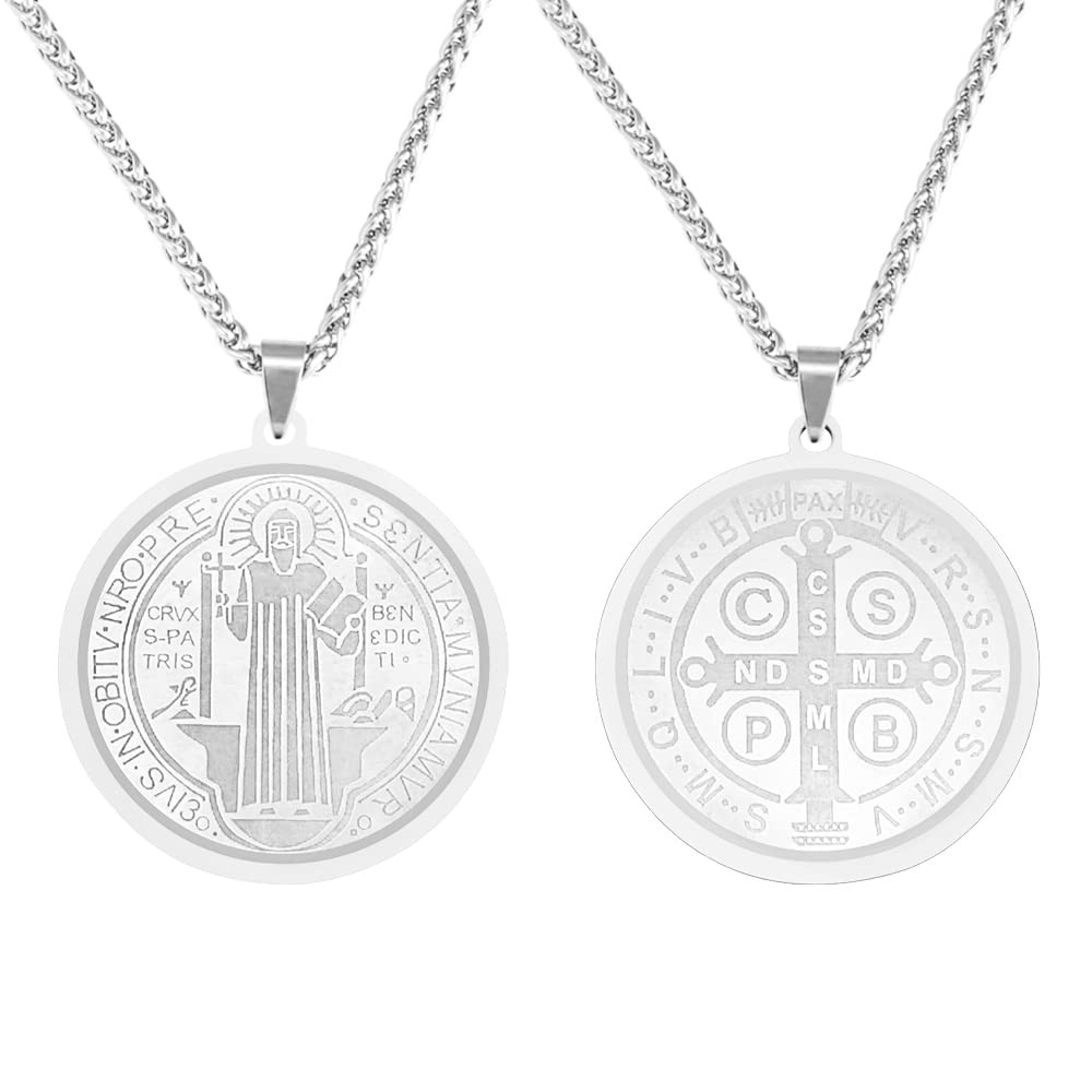 St. Benedict Medal Necklace Stainless Steel Pendant Necklace for Men Women