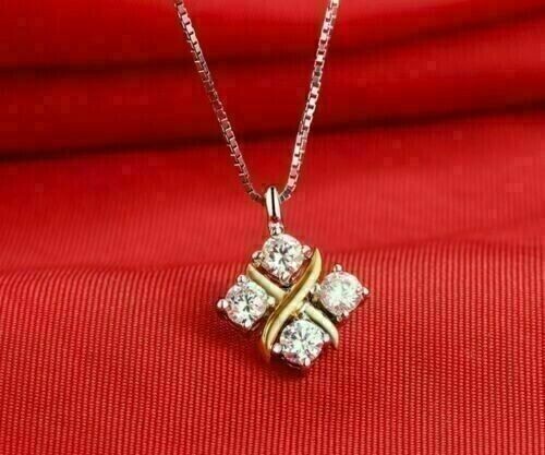 1.40 Ct Round Simulated Diamond Halo Engagement Pendant 14K Two-tone Gold Plated