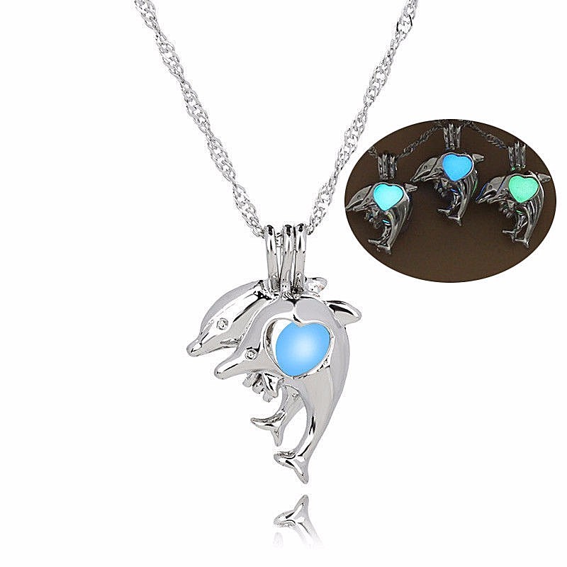 Metal 3/4″ DOLPHIN Glow in the Dark Dangle Pendant 18″ Necklace Luminous