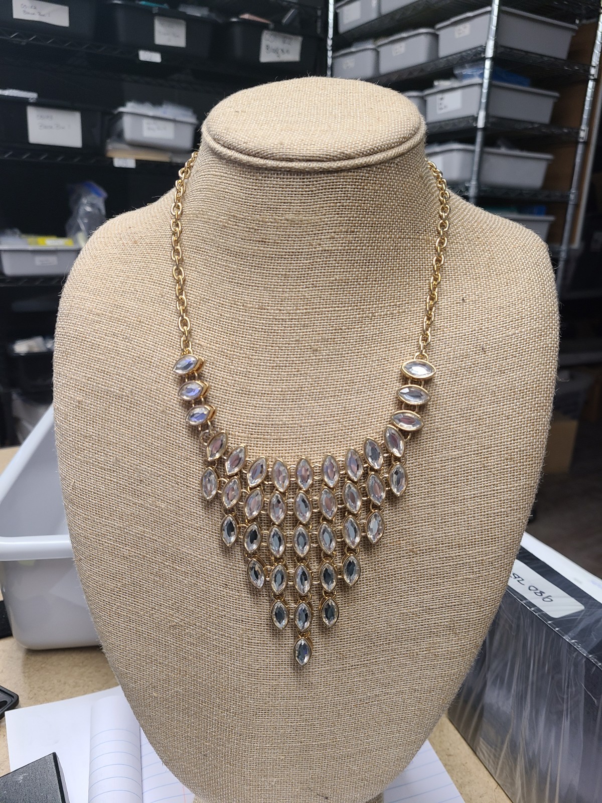 Cara New York Gold-tone Double Sided Reversible Black & Clear Statement Necklace
