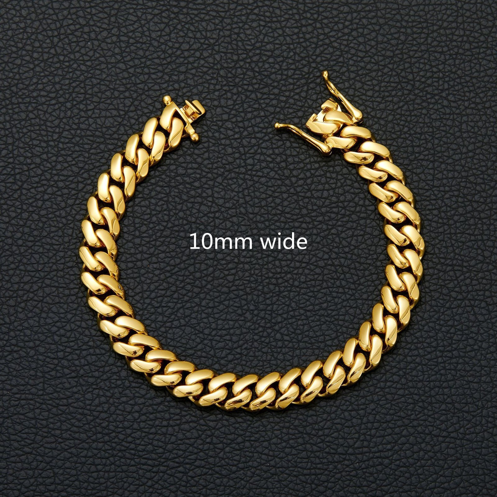 Men 10/12/14/16/18/20/22mm Flat Gold Tone Stainless Steel Miami Cuban Link Chain