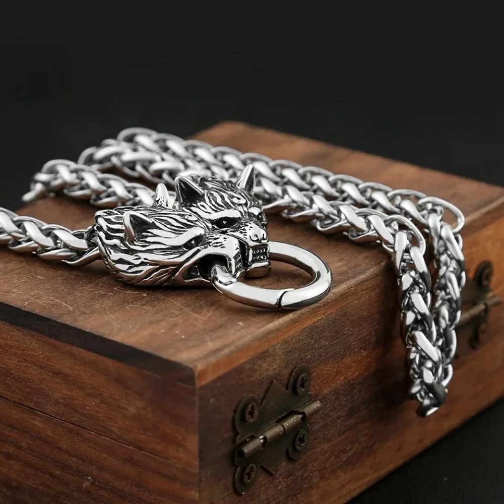 Vintage Stainless Steel Wolf Head Chain Necklace For Men Silver Color 60/70cm