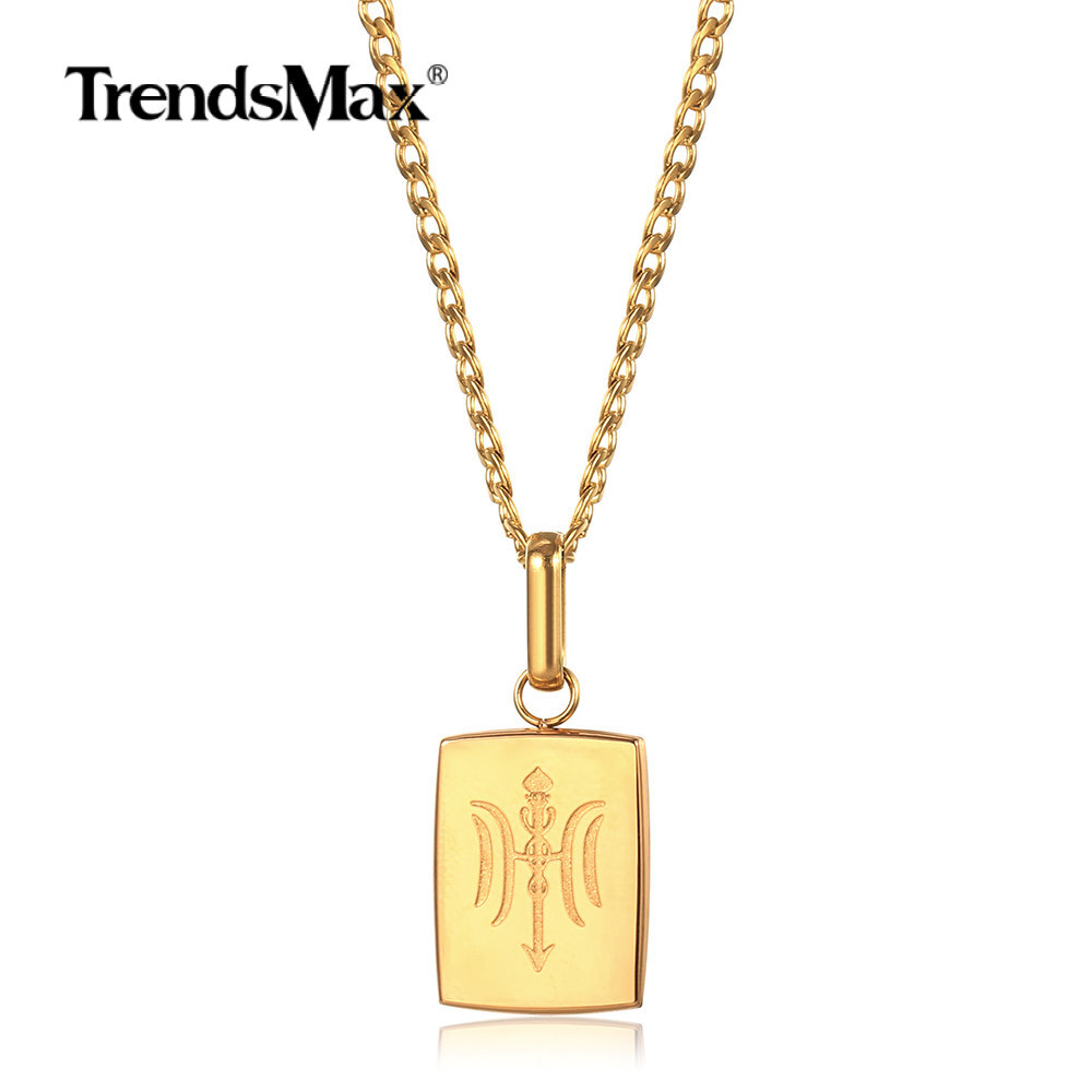Gold Plated Stainless Steel Square Pendant Charm Necklace Multi Chain New Design
