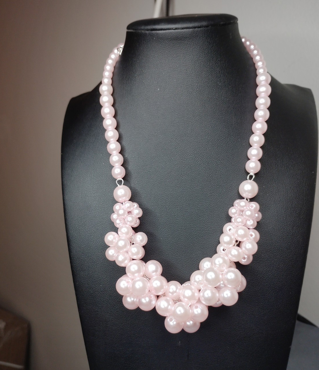 Blush Pink Faux Pearl Cluster Statement Necklace 18″ + 2″ Extender