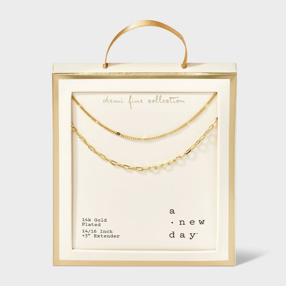 14K Gold Plated Flat Beaded and Link Chain Duo Necklace – A