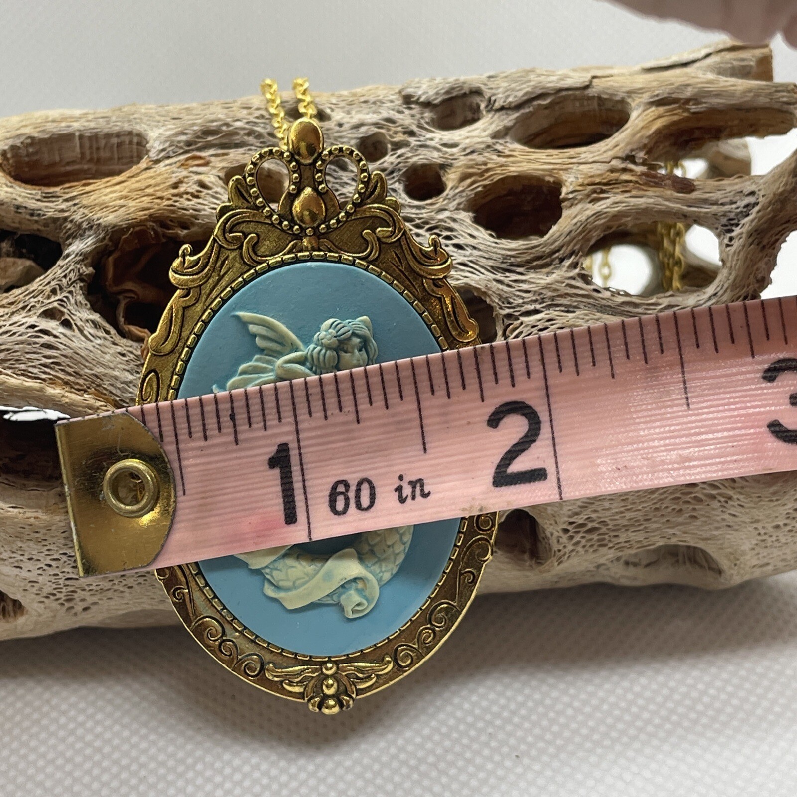 Mermaid Beach BFF Sister Sea Goddess WEDDING Siren Cameo Necklace Teal Gold New
