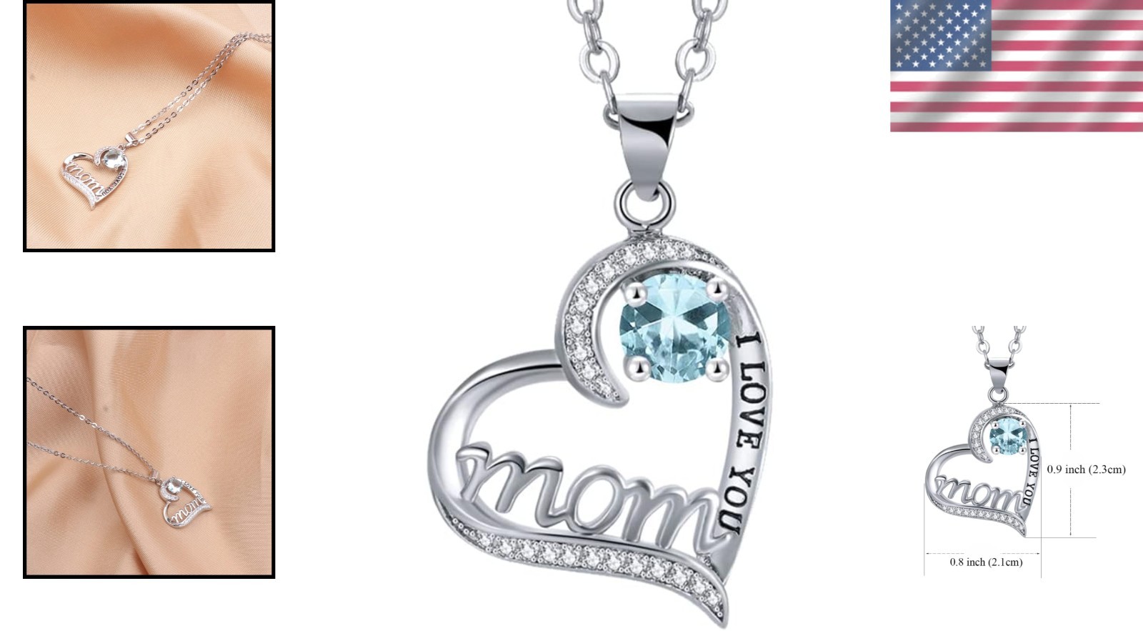 Dazzling ‘I Love You Mom’ Heart Pendant Necklace – Perfect for Special Occasions