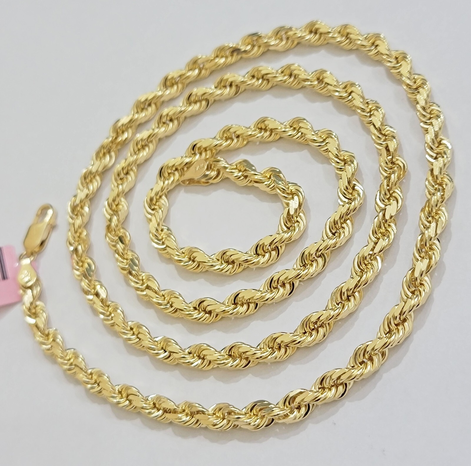 Real 14k Yellow Gold Rope Chain Necklace 5mm 18- 26 Inch Diamond Cut SOLID 14K