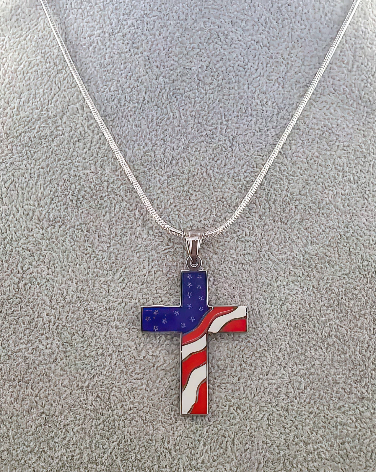 American Flag Cross Independence Day 4th of July Necklace