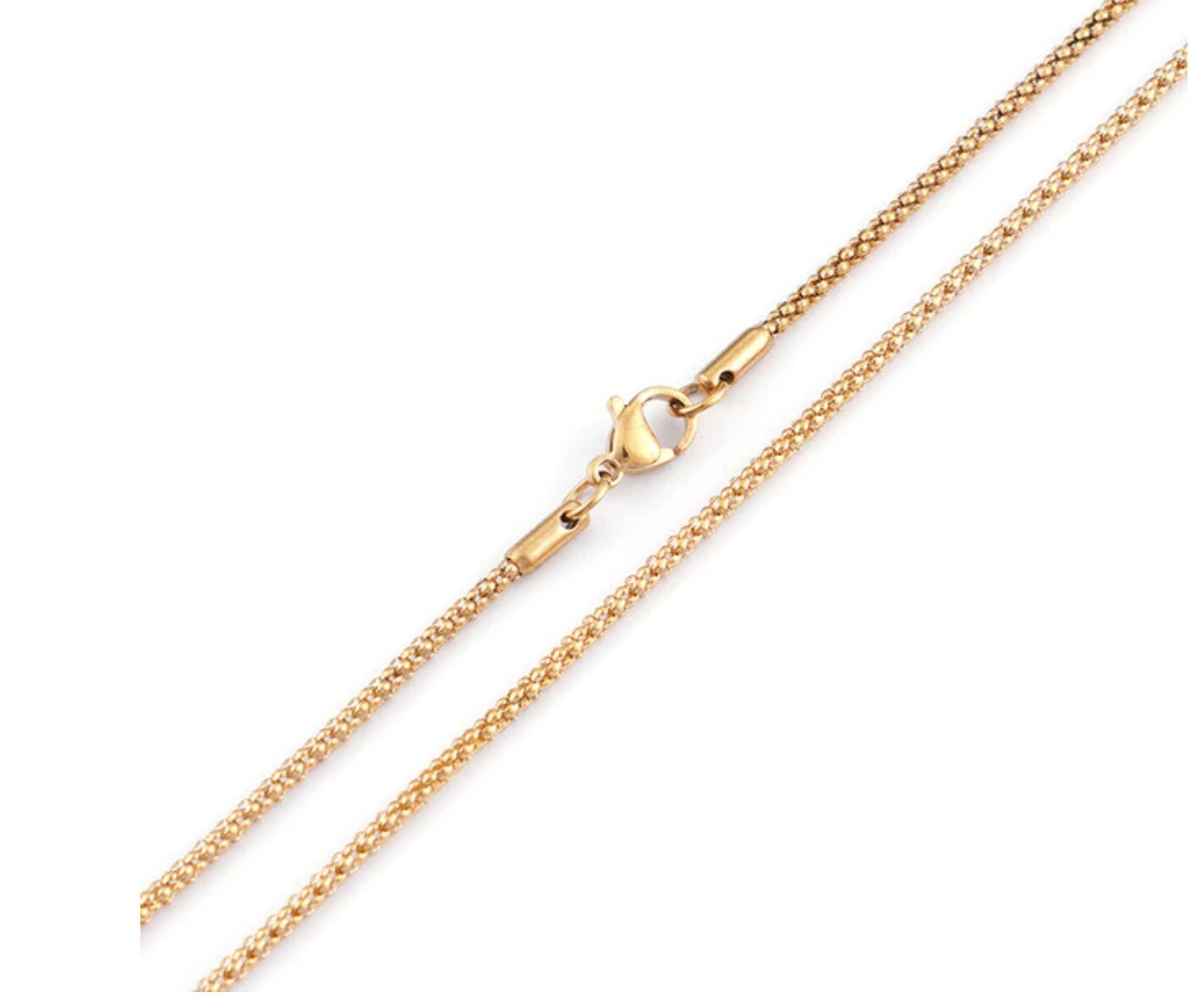 Stainless Steel Popcorn Chain 2 mm 18-24 in Silver, Black, yellow or rose Gold