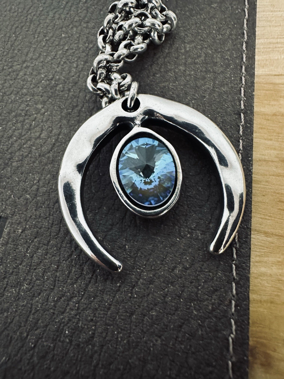Vidda Signed Sterling Silver Plated Pendant Necklace Blue Swarovski Crystal