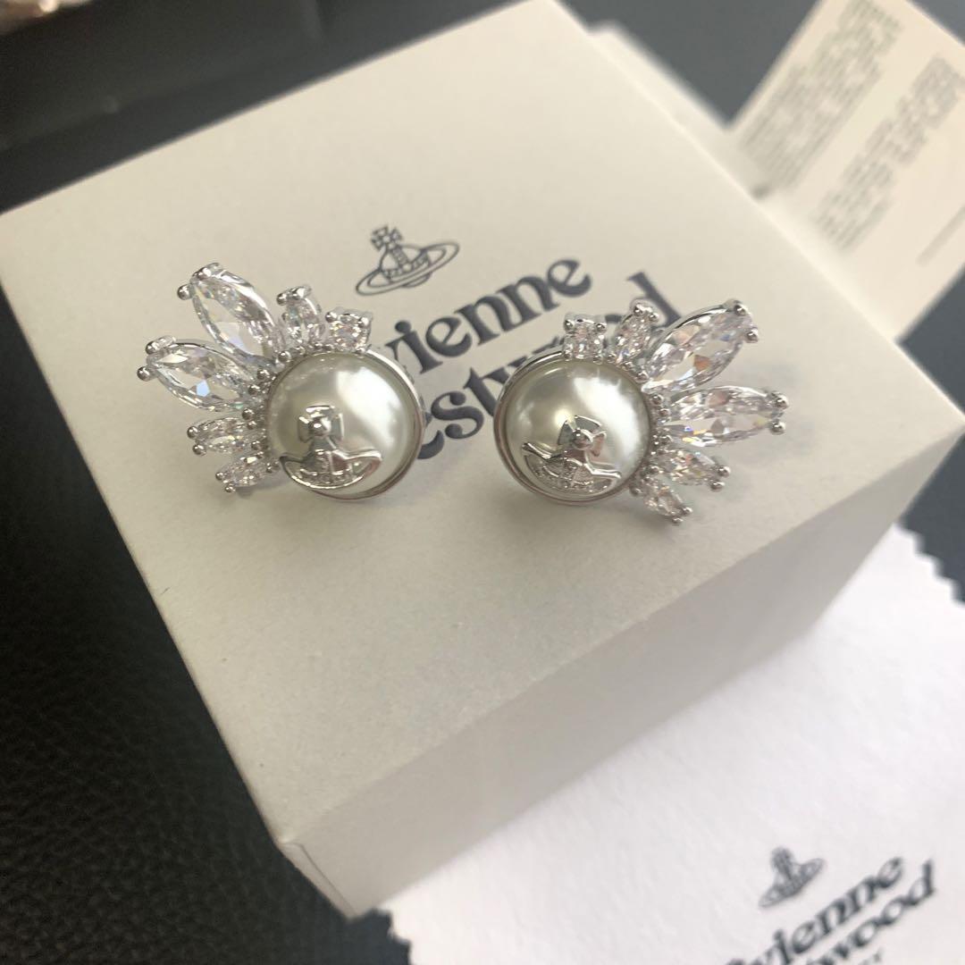 Vivienne Westwood Earrings Pierced Silver Pearl 2.5cm NO BOX [EJ361