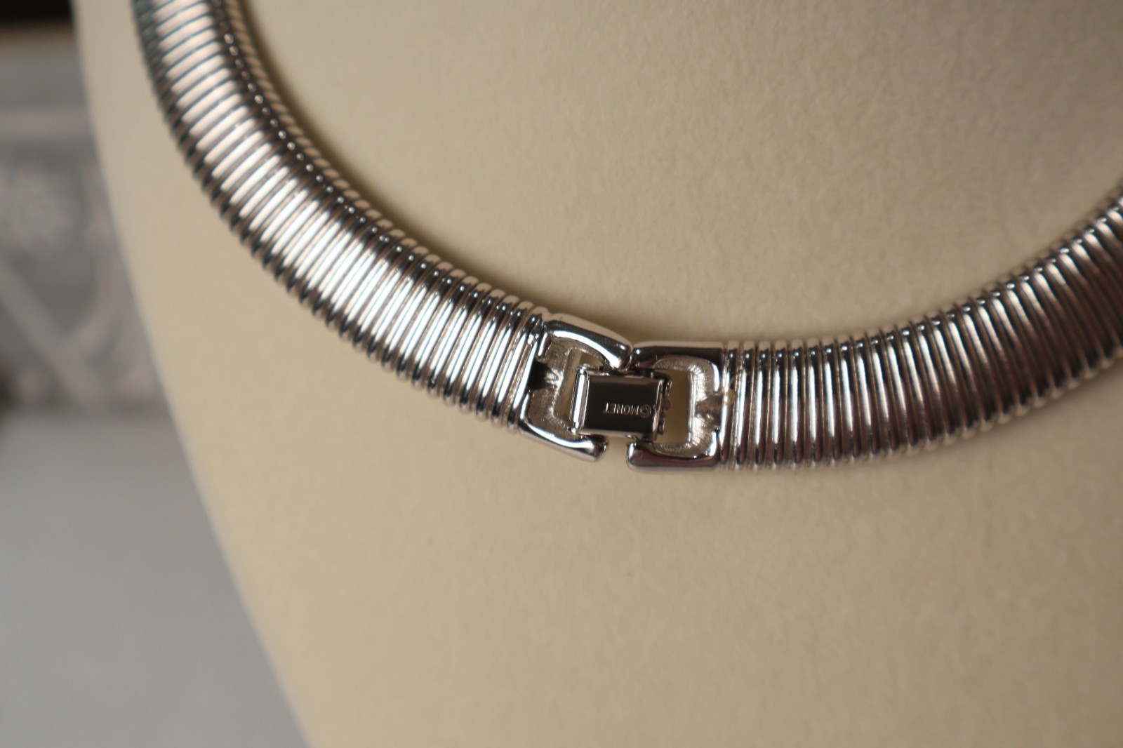 Vintage Monet Omega Necklace Silver Tone 17″