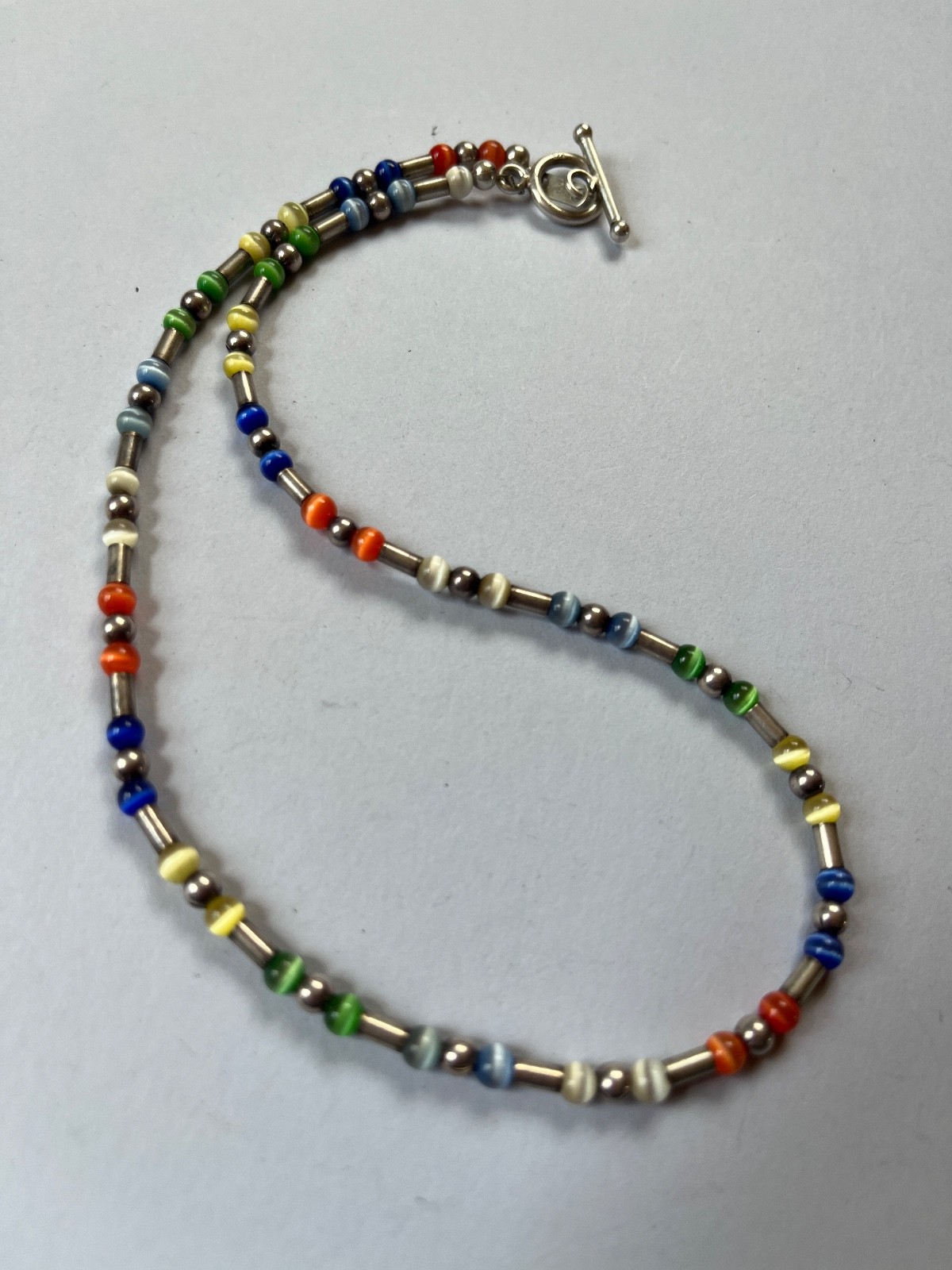 Jordan 925 Sterling Marked Colorful Tiny Moonglow & Silver Barrel & Round Beads
