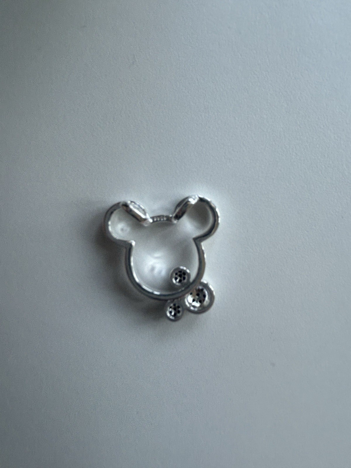 2 Mickey Mouse Head Charm Pendant Silver-Tone w/ Clear Round Crystals