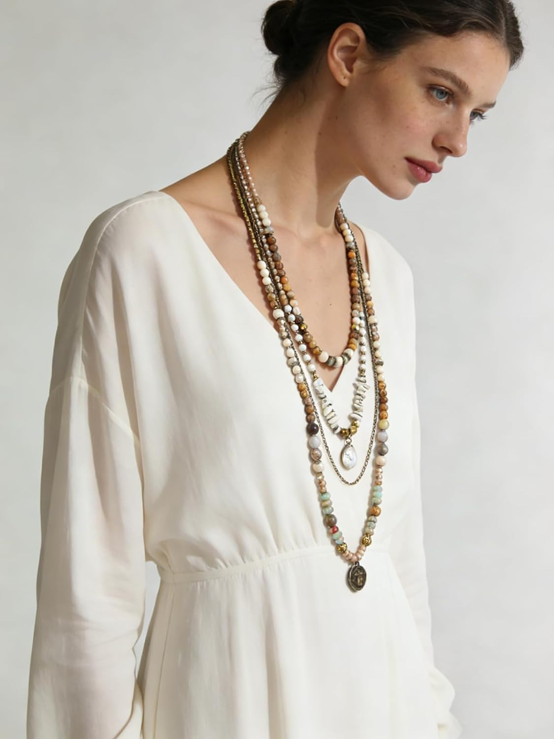 Boho Layered Necklaces for Women Trendy,Multi-Layer Beaded Long Necklace for Wom