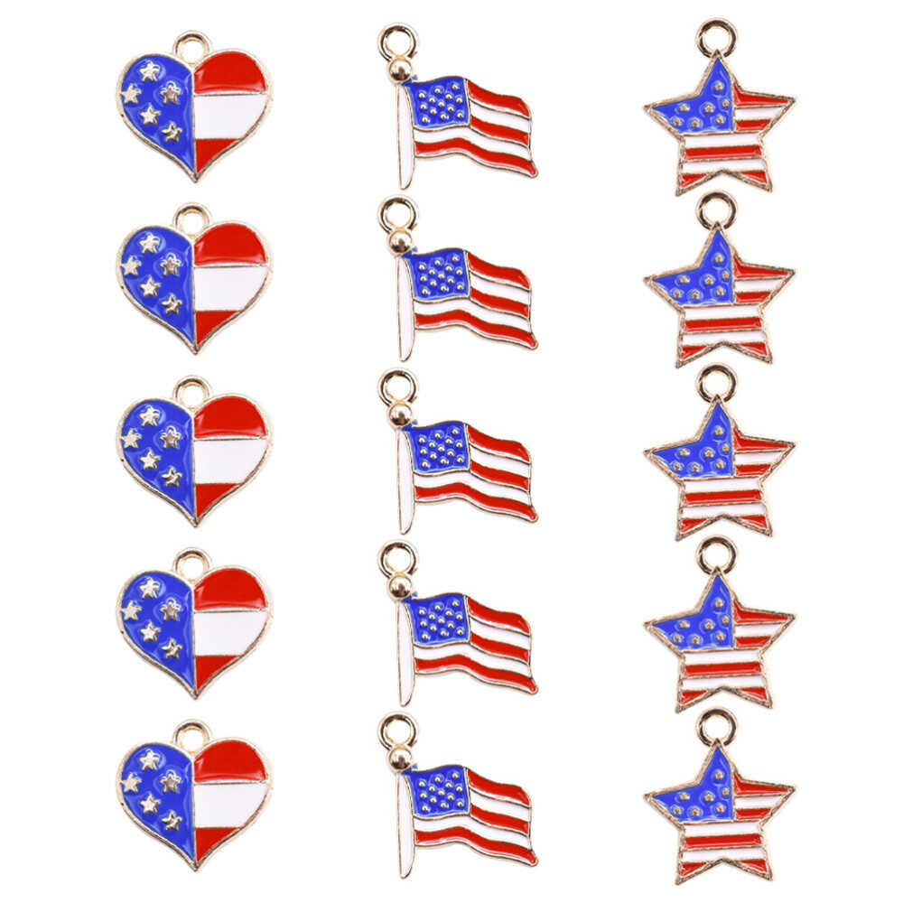 30 Pcs Stars and Stripes Jewelry American Flag Charms Miss for Making Diy Beads