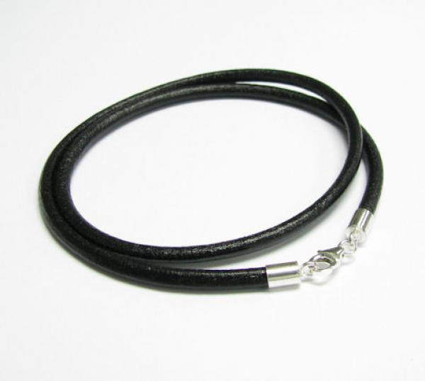 STR Silver Black Genuine Leather Cord 3mm Choker Necklace 16″ 18″ 20″ w/ Lobster