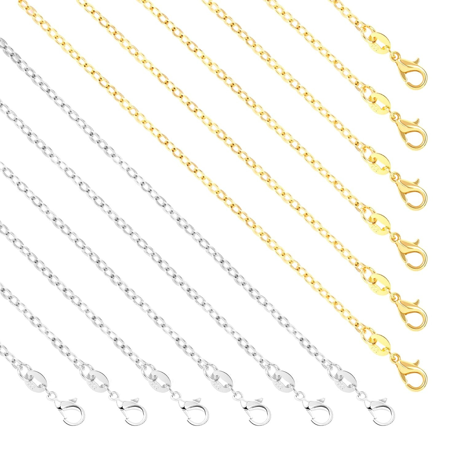 50 Pack Silver Plated Necklace Chains Bulk, Cable Chain Pack for Jewellery Makin