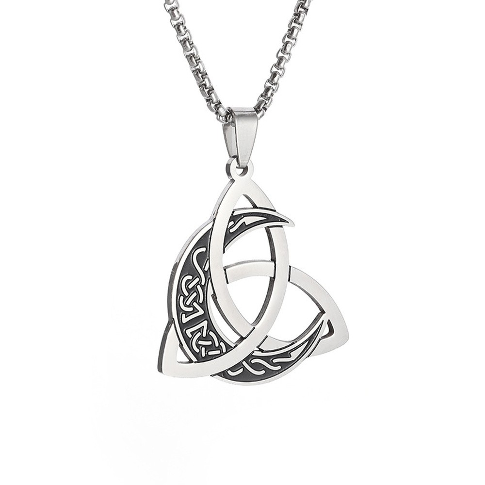 Pendant Necklace Stainless Steel Moon Silver 23.62 in Men Viking Triskel N94
