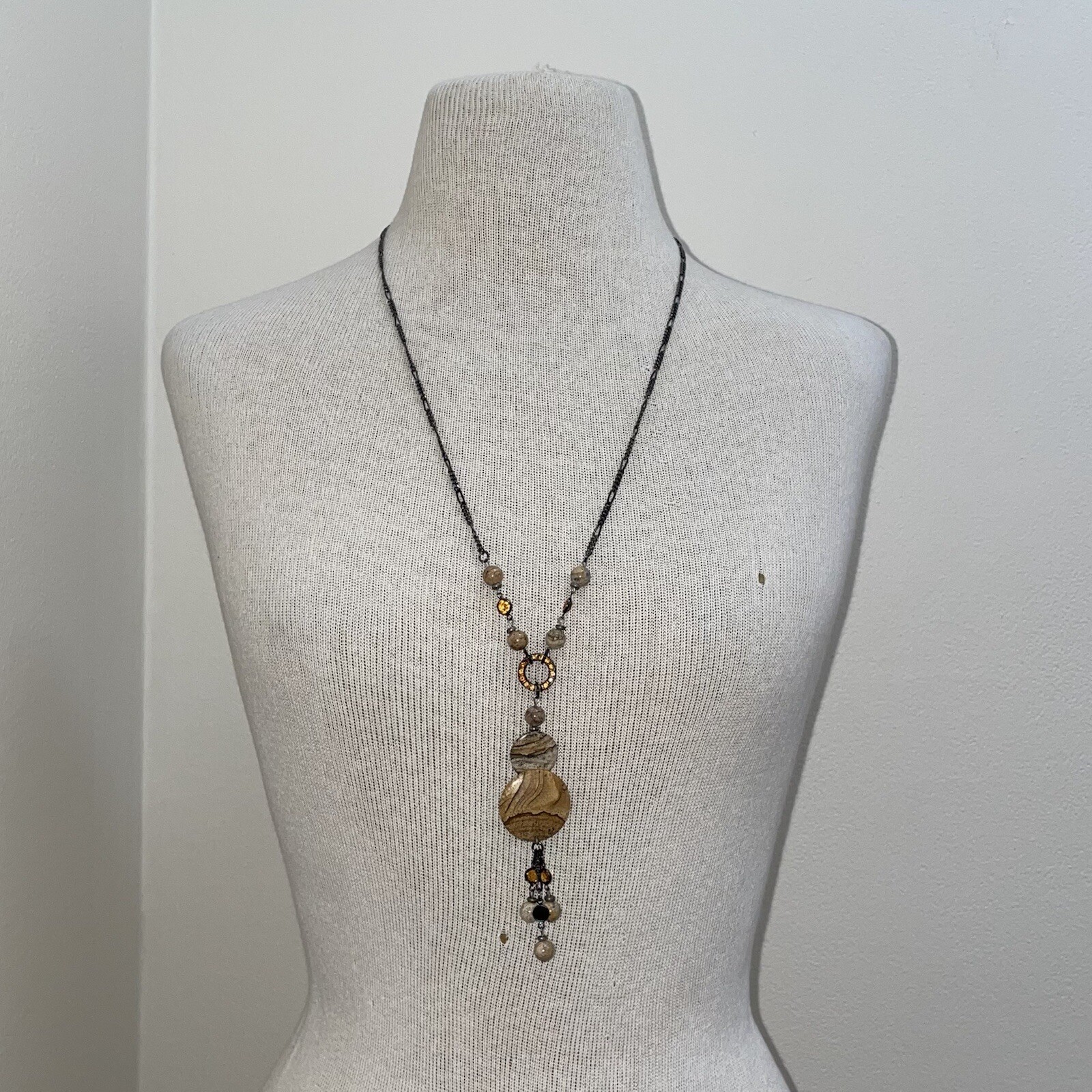 Set Of 3 Bohemian Western Gold/Brown Natural Stacked Necklaces