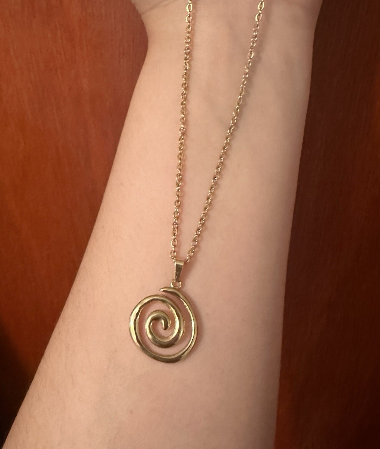 Spiral Swirl Pendant Necklace Chain Gold Tone Unisex Women Men Brand New