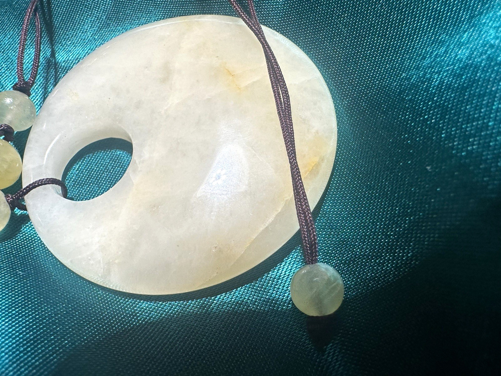 Beige Oval Stone Amulet Pendant Necklace, Beige Cord Chain, Pendant Style