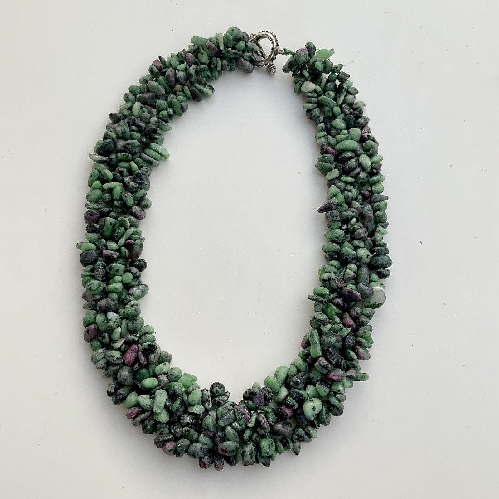Handcrafted Green & Purple Chipped Gemstone Collar Statement Necklace, 17 Inches
