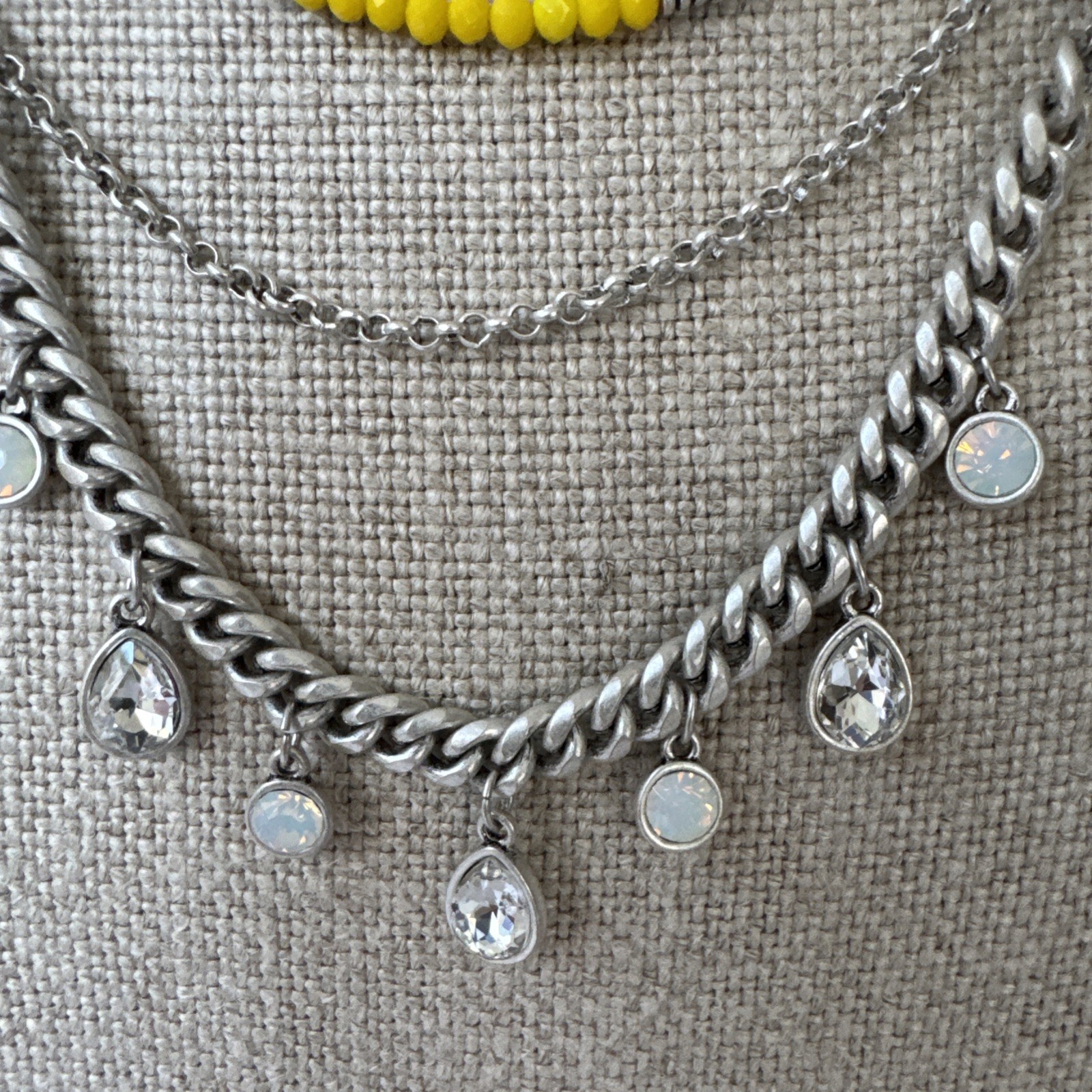 Cara NY SUMMER Chain Statement Necklace Layered CZ Yellow Blue Red NEW