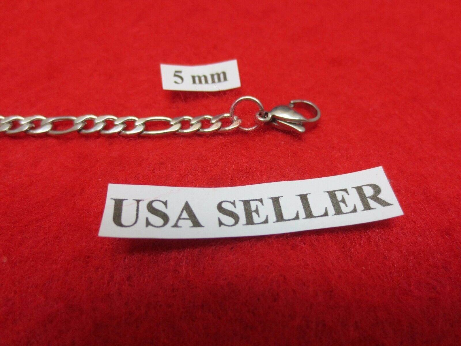 24″ Mens,Womens,Boys,Girls,5mm Stainless Steel Silver Figaro Rope Chain Necklace