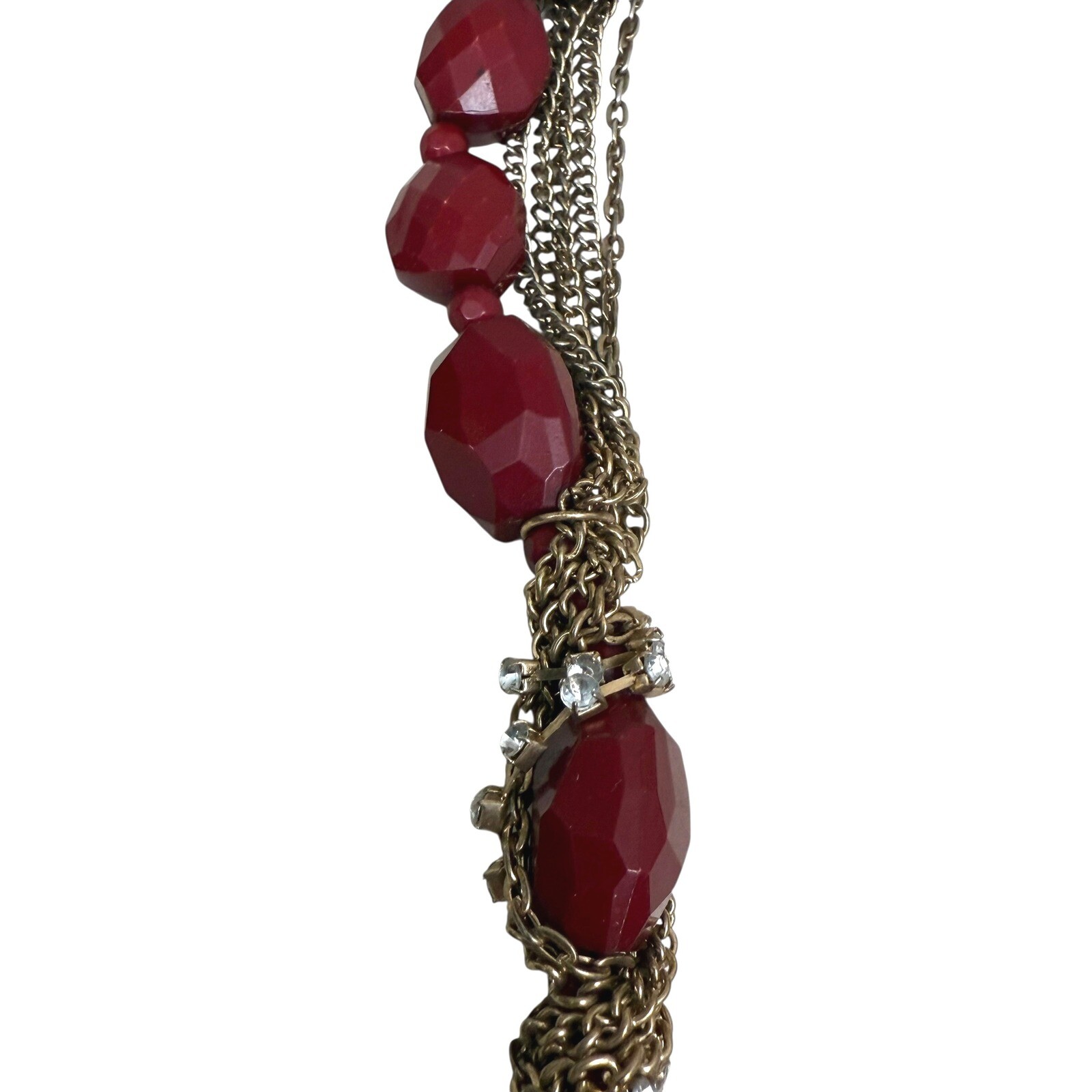 Ruby Red Faceted Acrylic Rhinestone Chain Chunky Beaded Statement Necklace 10 in