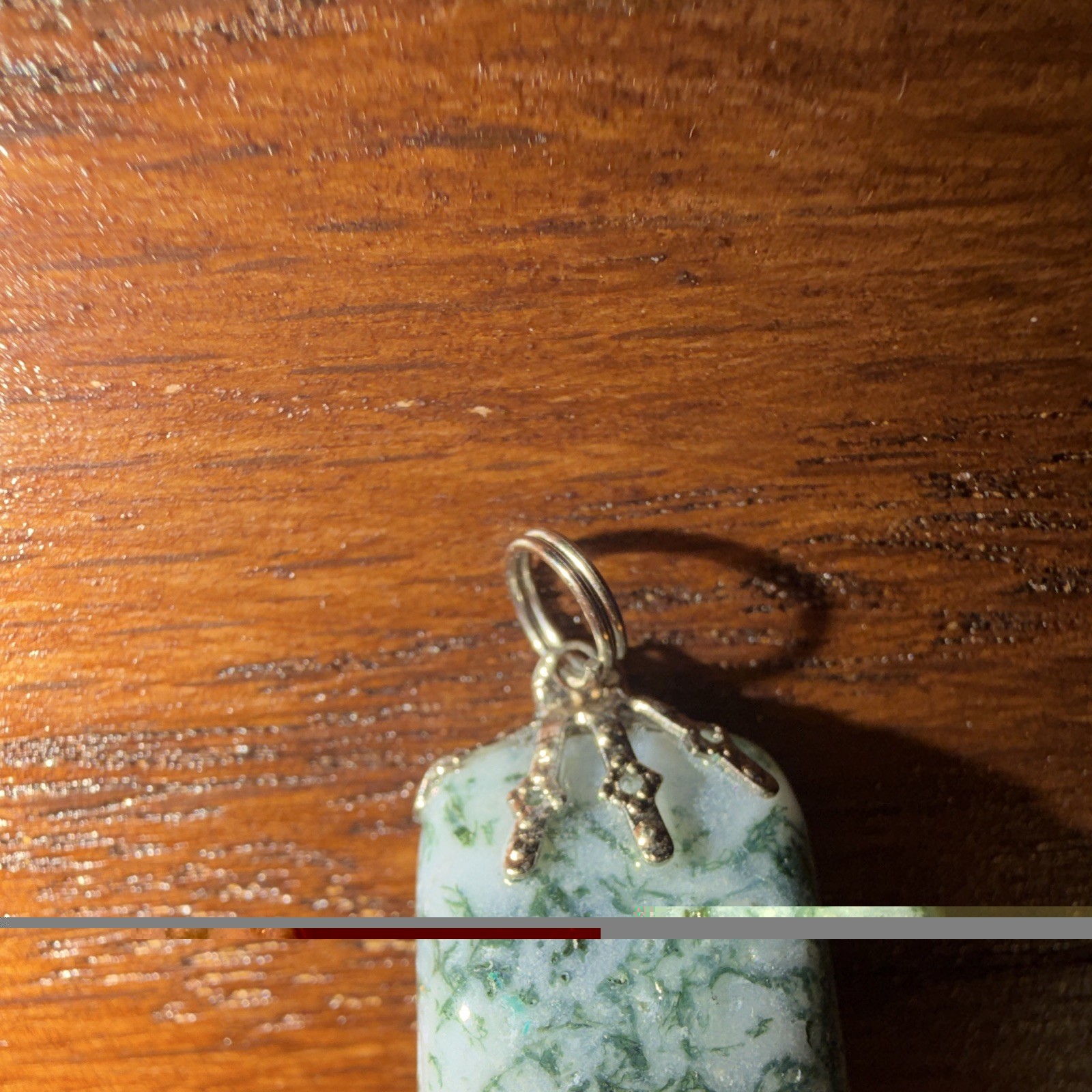 Green White Jasper Rectangle Charm Pendant w/ Bail 1 Gemstone No Chain