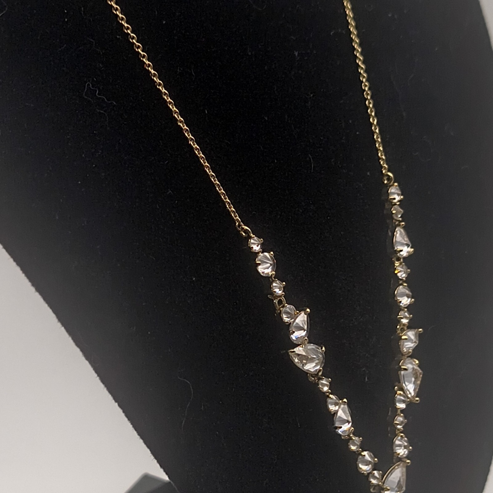 Banana Republic Gold Tone Cable Chain Lariat Y-Drop Necklace Crystal Adj.