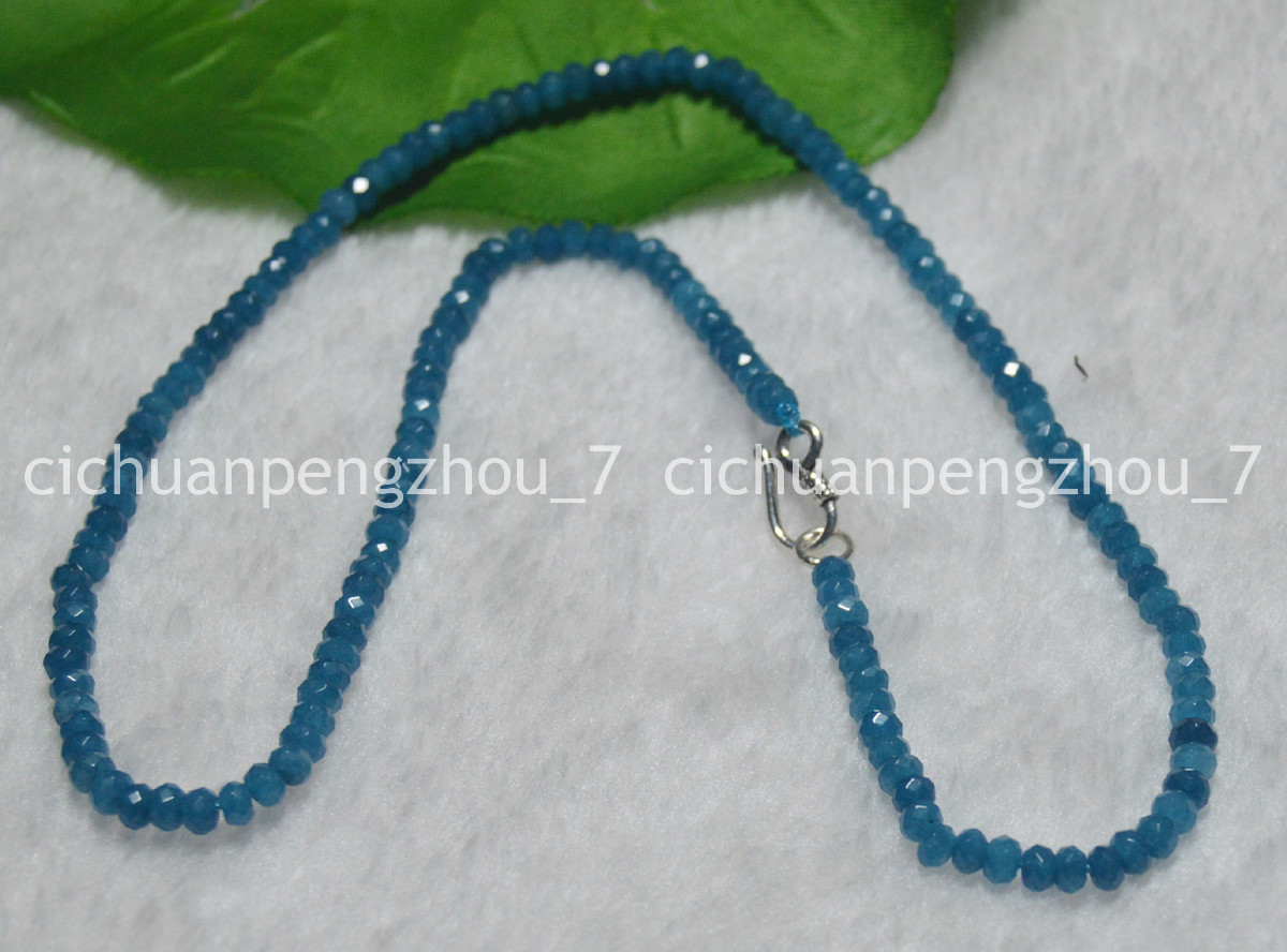 Faceted 2x4mm Blue Aquamarine Rondelle Gems Beads Necklace 14-28″ Silver Clasp