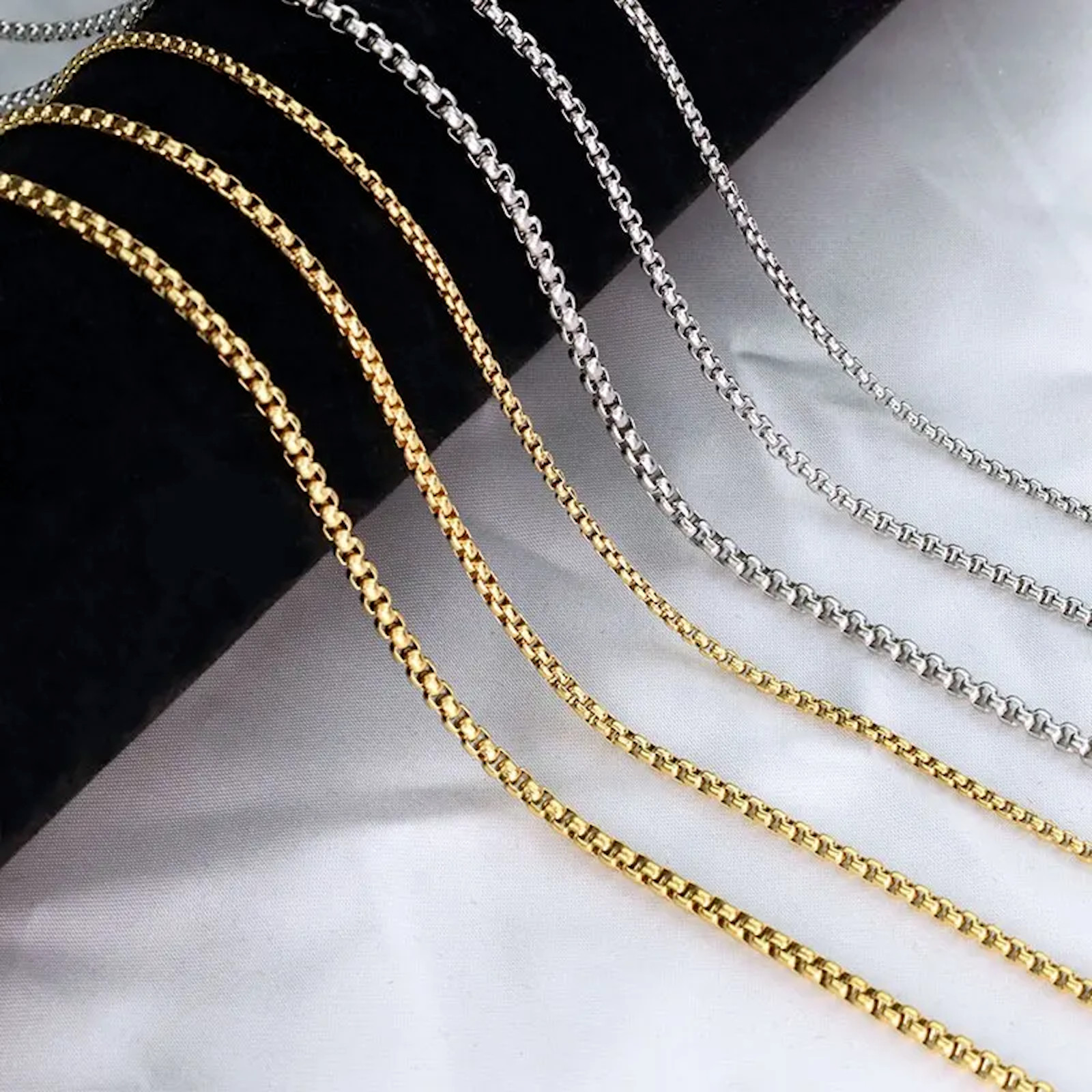 18K Gold Filled Stainless Steel 4MM ROLO Curb Cable Box Chain Necklace #44