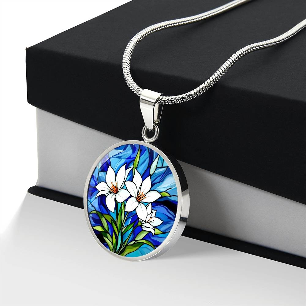 Lily Floral Necklace with Engraving