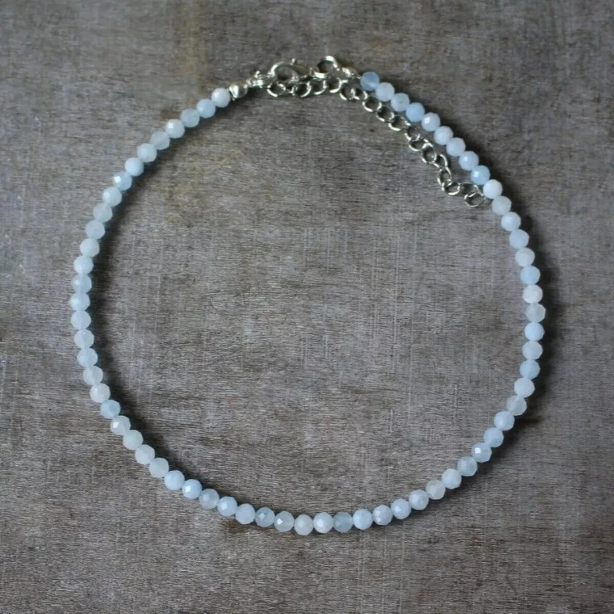 2mm Aquamarine Crystal Gemstone Faceted Beads Dainty Choker Necklace Minimalist