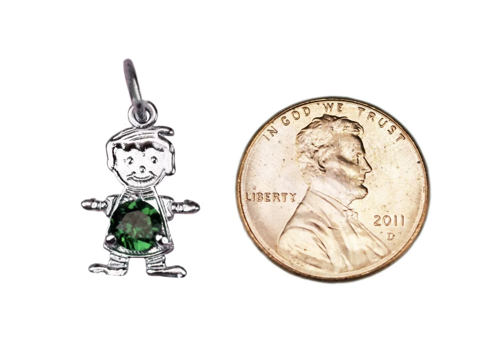 925 Sterling Silver Any Birthstone Color CZ Boy Charm Pendant