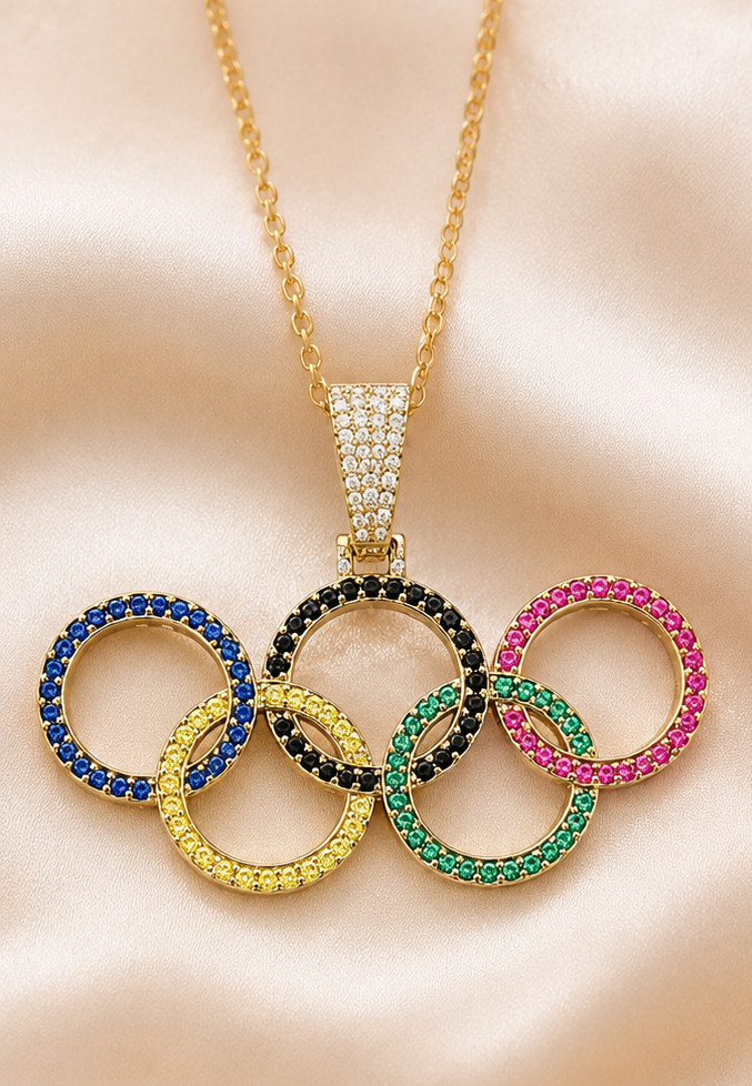 2.5ct Round Simulated Multi Stone Unisex Olympic Pendant 14k Yellow Gold Plated