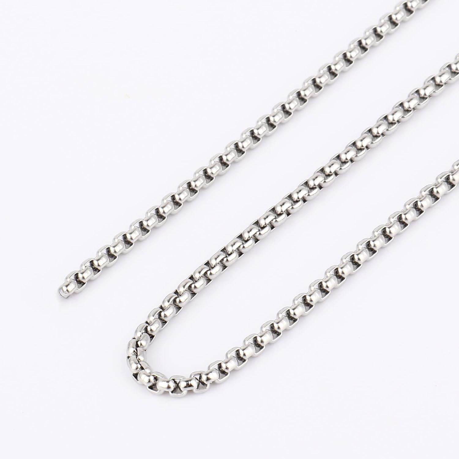 33 Feet Stainless Steel Rolo Box Chain, 3mm Wide 304 Stainless Steel Round Rolo