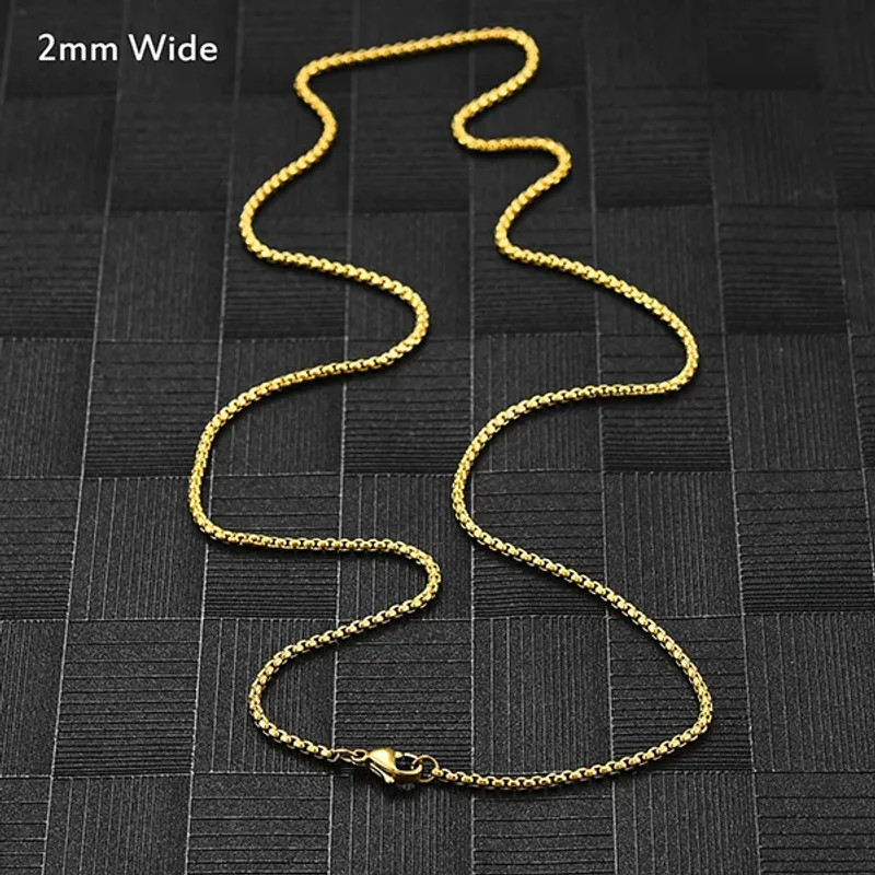 Square Rolo Gold Color Plated Round Box Chain Stainless Steel Necklace For Women